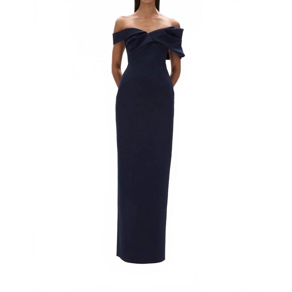 NEW RACHEL GILBERT maddie off the shoulder gown in navy